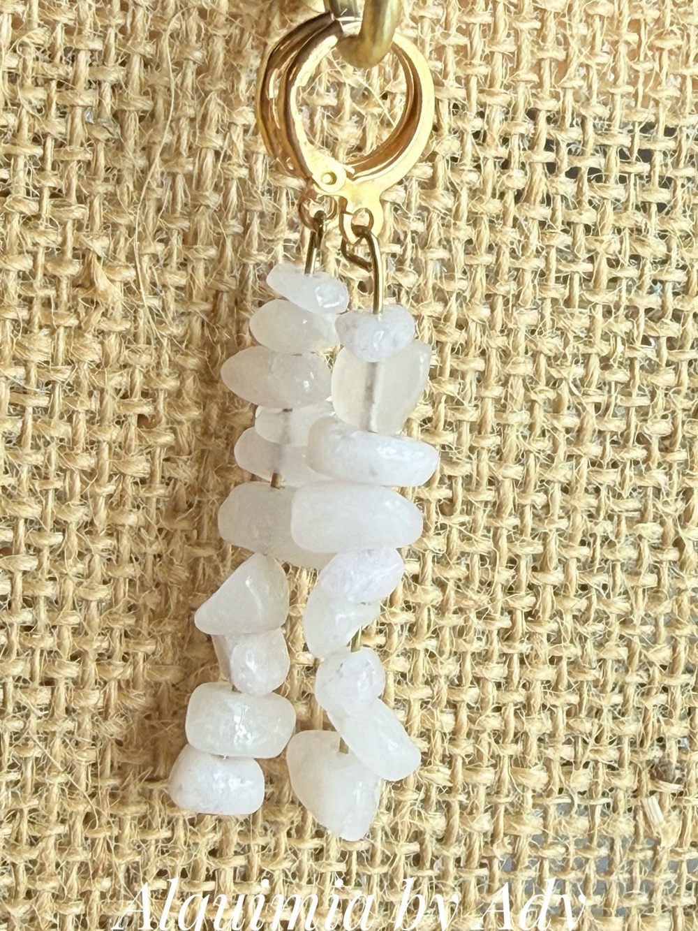 Gold Hoops with White jade Crystal Chip Tassels